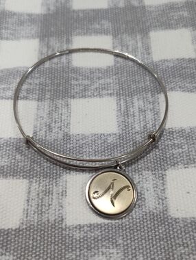 Alex and Ani Sterling Silver Initial 'N' Engraved Bangle Bracelet